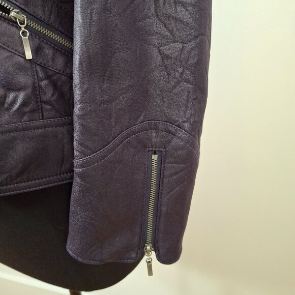 Womens Steampunk Goth Purple Petite Sz 8 Short Crinkle Leatherette Zipped Jacket - Picture 5 of 13